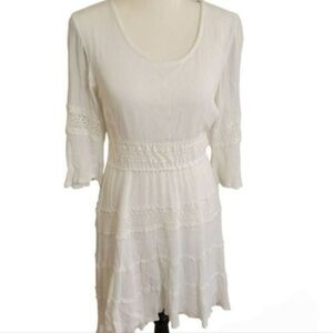 Solitaire White Crochet Rayon Hi Low Dress Sz M Boho Cottagecore